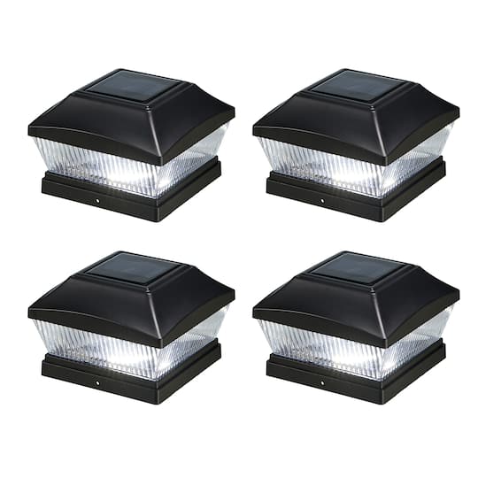 Glitzhome® 7" Black Solar Powered LED Fence Post Cap Lights, 4ct.